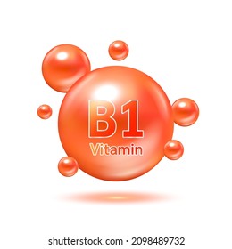 Electron for vitamin B1 and minerals complex. Glossy vitamins pills capsules. Pill, Healthy food supplement. Medical scientific and healthcare concept. Isolated on white background 3D Vector EPS10.