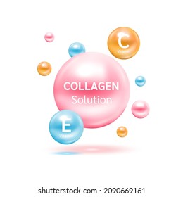 Electron for Vitamin C and Collagen. Therapy helps maintain strong bone. Medical scientific and healthcare concept. 3D Vector EPS10 illustration.