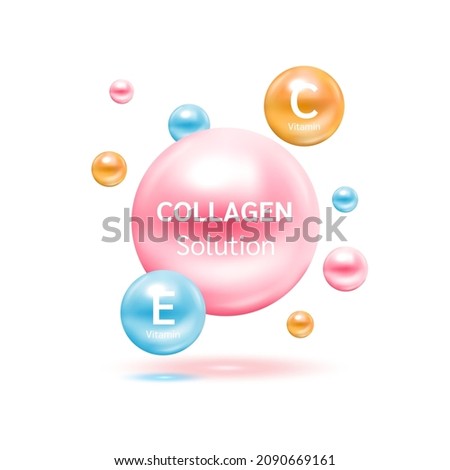 Electron for Vitamin C and Collagen. Therapy helps maintain strong bone. Medical scientific and healthcare concept. 3D Vector EPS10 illustration.
