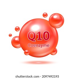 Electron for vitamin coenzyme Q10 and minerals complex. Glossy vitamins pills capsules. Pill, Healthy food supplement. Medical scientific and healthcare concept. Isolated on white background 3D Vector