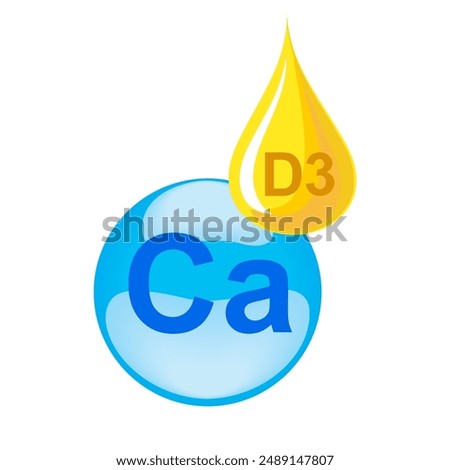 Electron for Vitamin D3 and Minerals Calcium. Therapy helps maintain strong bone. Medical scientific and healthcare concept. Vitamin D3. Yellow capsule. Yellow bubbles.  Health care concept. Medical 