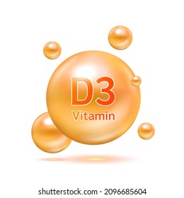 Electron for vitamin D3 and minerals complex. Glossy vitamins pills capsules. Pill, Healthy food supplement. Medical scientific and healthcare concept. Isolated on white background 3D Vector EPS10.