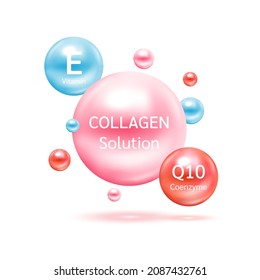 Electron for Vitamin E, Coenzyme Q10 and Collagen. Therapy helps maintain strong bone. Medical scientific and healthcare concept. 3D Vector EPS10 illustration.