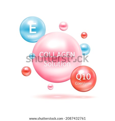 Electron for Vitamin E, Coenzyme Q10 and Collagen. Therapy helps maintain strong bone. Medical scientific and healthcare concept. 3D Vector EPS10 illustration.