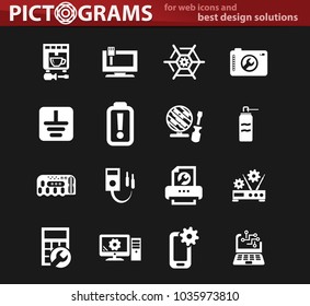 Electron white icons set for web sites and user interface