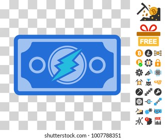 Electroneum Banknote icon with bonus bitcoin mining and blockchain pictures. Vector illustration style is flat iconic symbols. Designed for crypto-currency websites.