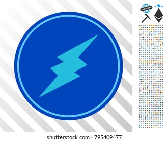 Electroneum Coin icon with 7 hundred bonus bitcoin mining and blockchain pictograms. Vector illustration style is flat iconic symbols design for bitcoin apps.