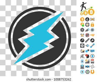 Electroneum pictograph with bonus bitcoin mining and blockchain pictograms. Vector illustration style is flat iconic symbols. Designed for crypto currency websites.