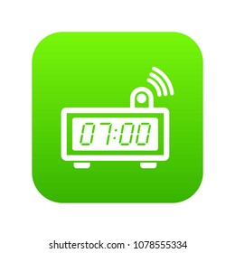 Electronic alarm clock icon green vector isolated on white background