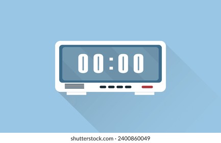 Electronic alarm clock icon. Modern Flat style with a long shadow