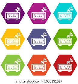 Electronic alarm clock icons 9 set coloful isolated on white for web