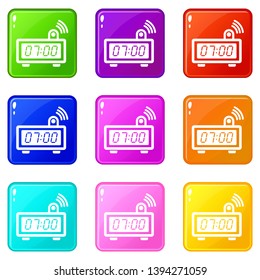 Electronic alarm clock icons set 9 color collection isolated on white for any design