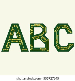 Electronic alphabet with letters abc from circuit board