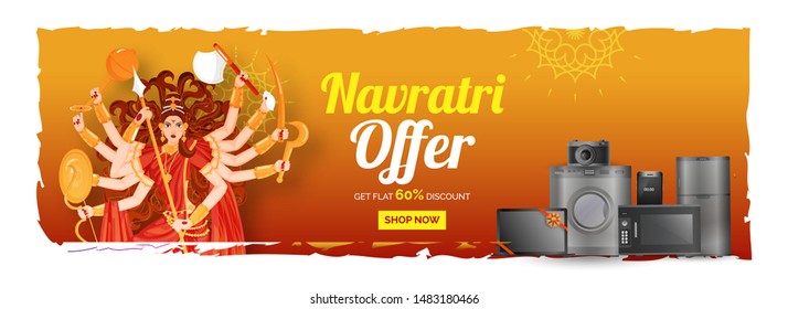 Electronic appliance sale header or banner design with 60% discount offer on occasion of Happy Navratri celebration for Advertising concept.