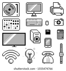 electronic applications icon pixel set