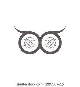 Electronic assistant owl. Knowledge, information. Vector icon, white background.