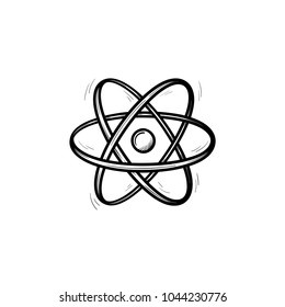 Electronic atom hand drawn outline doodle icon. Vector sketch illustration of atom model for print, web, mobile and infographics isolated on white background. Chemistry learning concept.