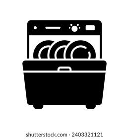 Electronic automatic dishwasher icon for cleaning tableware
