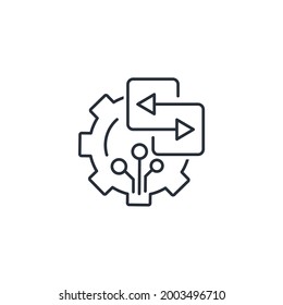 Electronic automatic machine for the exchange and conversion of data and resources. Integration and automation of processes. Vector linear icon isolated on white background.