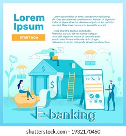 Tecnología de Banca Electrónica con Personajes de la Gente. Administración de cuentas bancarias y tarjetas de crédito en línea. Conjunto de Aplicaciones de Control de Transacciones y Pagos Garantizadas. Ilustración de vectores planos.