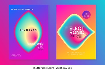 Cartel electrónico. Ola De Arte Para Folleto. Patrón Dinámico Para Forma De Revista. Disco Y Vector Discotés. Wavy Trance Party. Banner Electrónico Rosa Y Azul