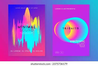 Electronic Banner. Wave House Poster. Geometric Background For Invitation Template. Club And Exhibition Shape. Wavy Glitch For Set. Pink And Blue Electronic Banner