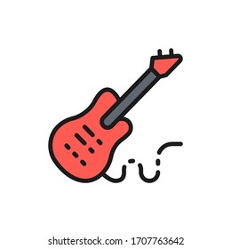 Electronic bass guitar, music instrument flat color line icon.