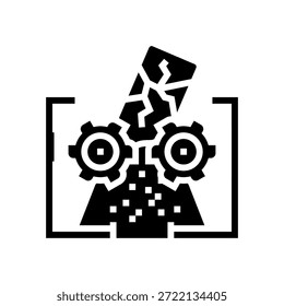 Electrónico siendo triturado E Vector de icono de glifo de contaminación de desechos electrónicos. Electrónico siendo triturado E letrero de contaminación de desechos. Ilustración de símbolo aislado