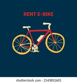 Electronic bike against a dark background. Rent an e-bike. Hand drawn illustration in vector.