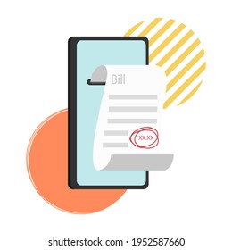 Electronic Bill informed on mobile phone. Electronic bill, Receipt, cash bill, invoice, expenses notification on mobile concept