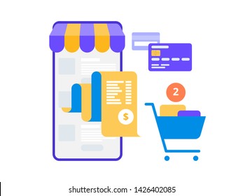 Electronic bill payment flat vector concept of mobile payment, shoping, banking