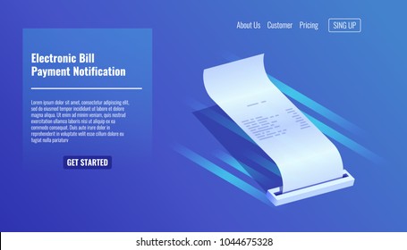 Electronic Bill, Receipt Of Payment, Pay Notification Isometric Vecor