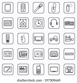 Electronic black contour web icons collection