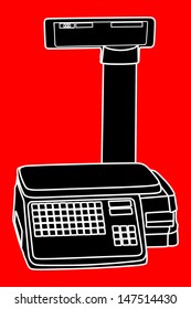 electronic black scale isolated on red  background in white lines vector. 
