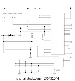 Electronic black and white diagram - technical schematic seamless vector texture