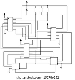 Electronic black and white diagram - technical schematic seamless vector texture 