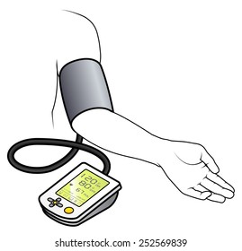 An Electronic Blood Pressure Monitor Attached To An Arm.