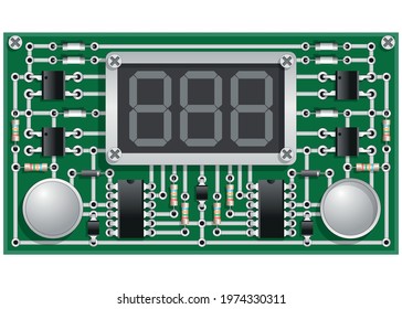 Electronic board with display. Template for displaying numbers. Vector illustration.