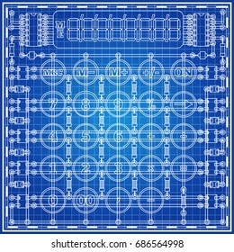 The electronic board in the form of a calculator on a blue background. Vector illustration.