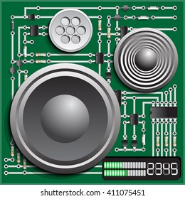 The electronic board in the form of loudspeakers. Vector illustration. 