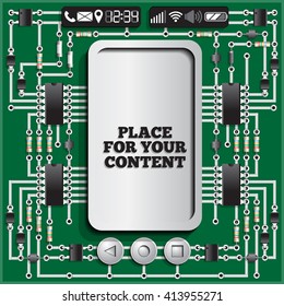 The electronic board in the form of a smartphone. Template for displaying information. Vector illustration. 