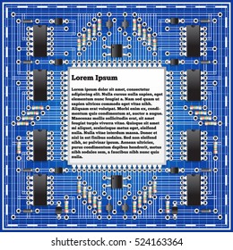 The electronic board on a blue background. Template for displaying information. Vector illustration.