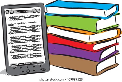 electronic book and books illustration