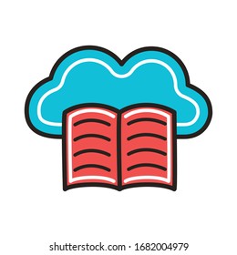 electronic book with cloud computing education online line and fill style vector illustration design
