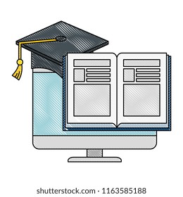 electronic book with computer and hat graduation