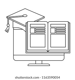 electronic book with computer and hat graduation