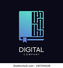 Electronic book or digital book technology vector logo. This logo is suitable for industry,  business, education, book mark, student, school, learning, computer and internet. 