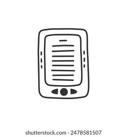 Electrónica libro Doodle Icon. Dispositivo de libro electrónico dibujado a mano con Botones para la lectura. Símbolo de tecnología Outline. Ilustración vectorial aislada