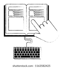 electronic book with hand and keyboard