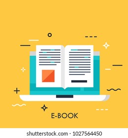 Electronic Book Icon, Digital Reading Concept, Internet Learning, E-book Library, Online Magazine. Vector Illustration In Flat Style For Website, Banner, Header, Advertisement, Presentation.